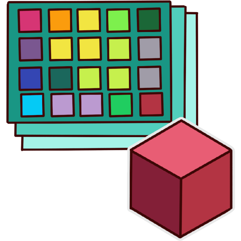  a stack of rectangular AAC boards next to a red cube